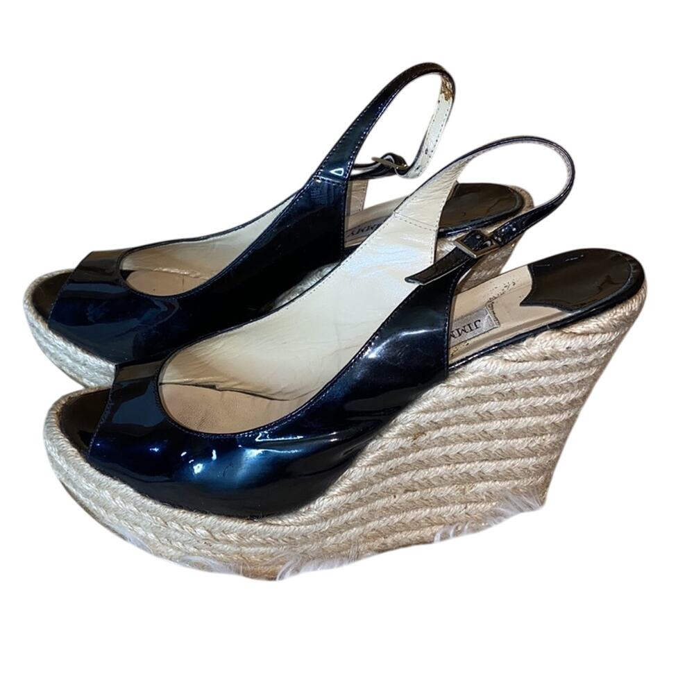 Jimmy Choo Patent Leather Espadrille Wedges 41 - Picture 5 of 13